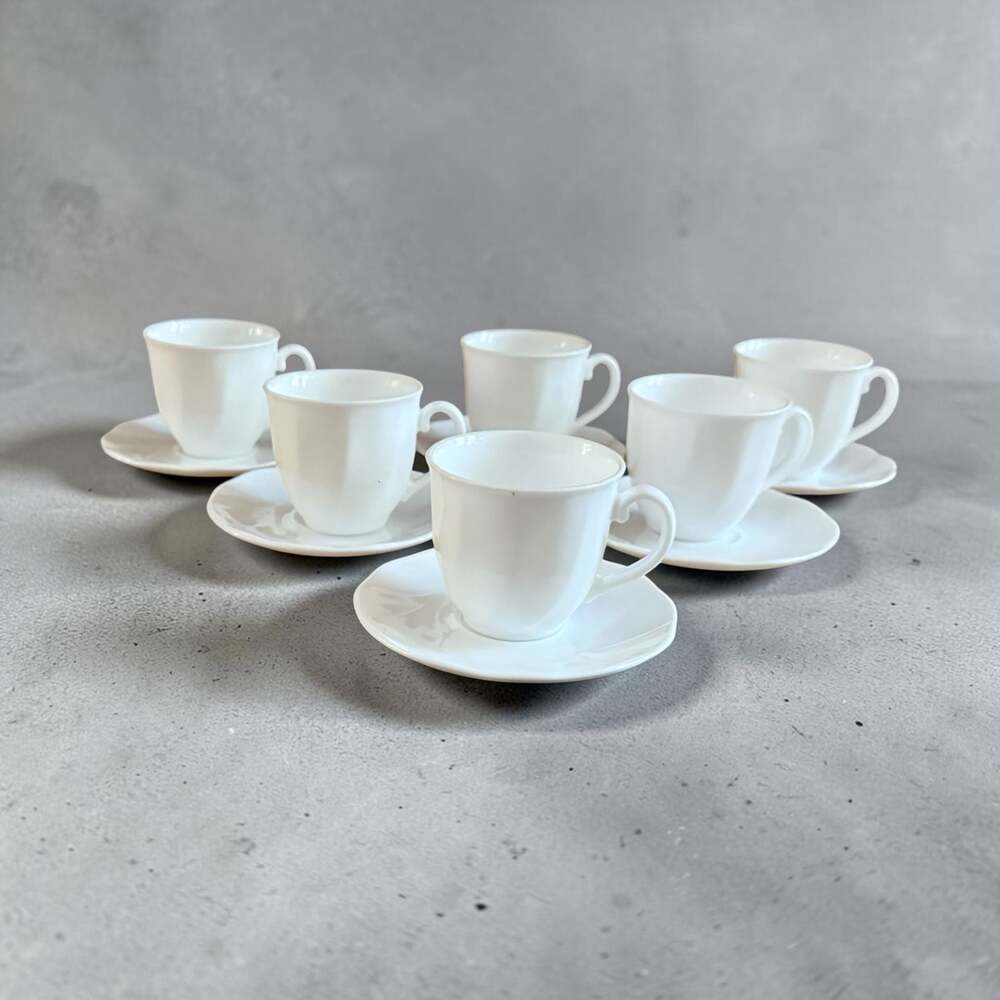 Bormioli Rocco Parma White Opal Glass Coffee Cup and Saucer Set - Set of 6